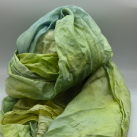 Zijden sjaal  zachtgeel /groen 90x200