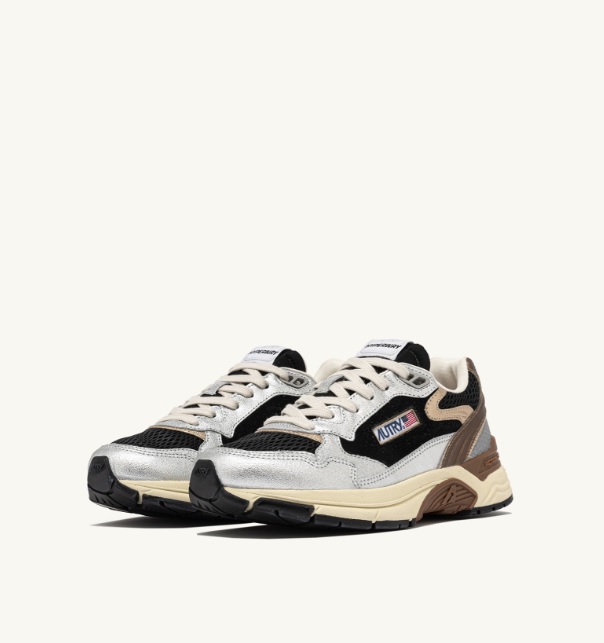 Autry - EM04 - HYPERWAY - BLACK/SILVER LAMINATED LEATHER AND MESH