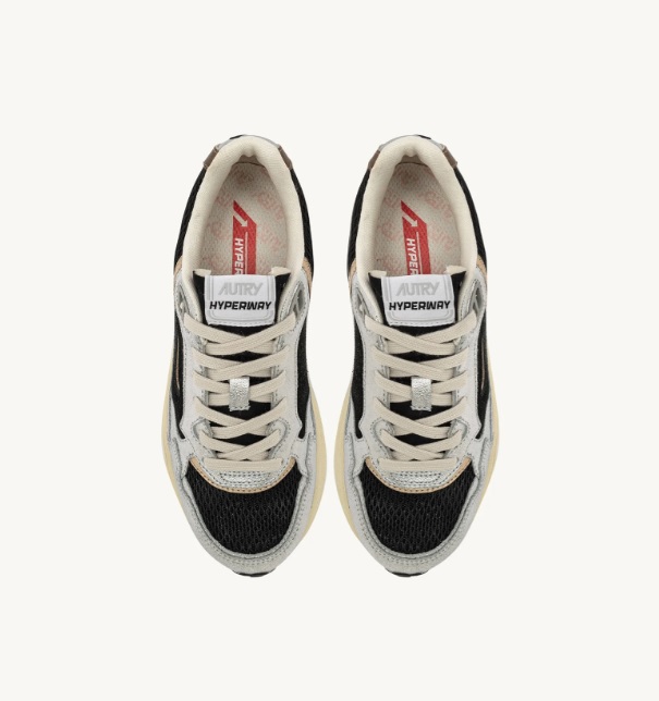Autry - EM04 - HYPERWAY - BLACK/SILVER LAMINATED LEATHER AND MESH