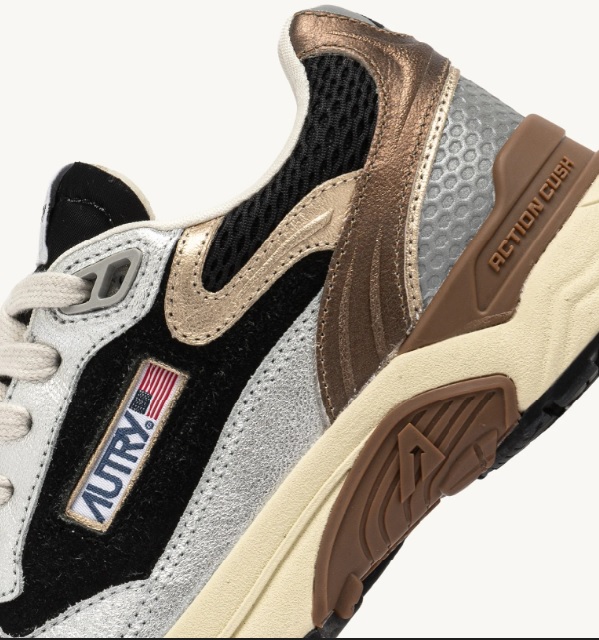 Autry - EM04 - HYPERWAY - BLACK/SILVER LAMINATED LEATHER AND MESH