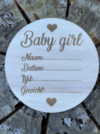 Geboorte bord - invulbord Baby girl