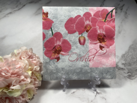 Maki roze orchidee op grijs servet nr H93