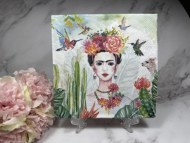 Vrouw bij bloemen/cactus en vogels knutsel servet nr 584