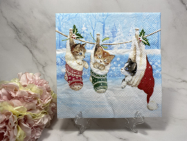 Ambiente kittens in kerst sok servet  nr H470