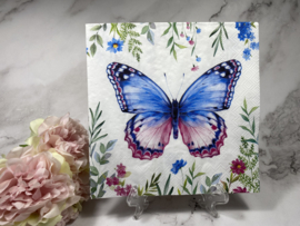 IHR vlinder blauw roze en bloemen servet nr H344