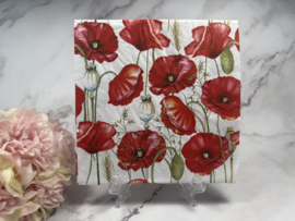 Klaprozen  /papaver op wit knutsel servet nr HM432