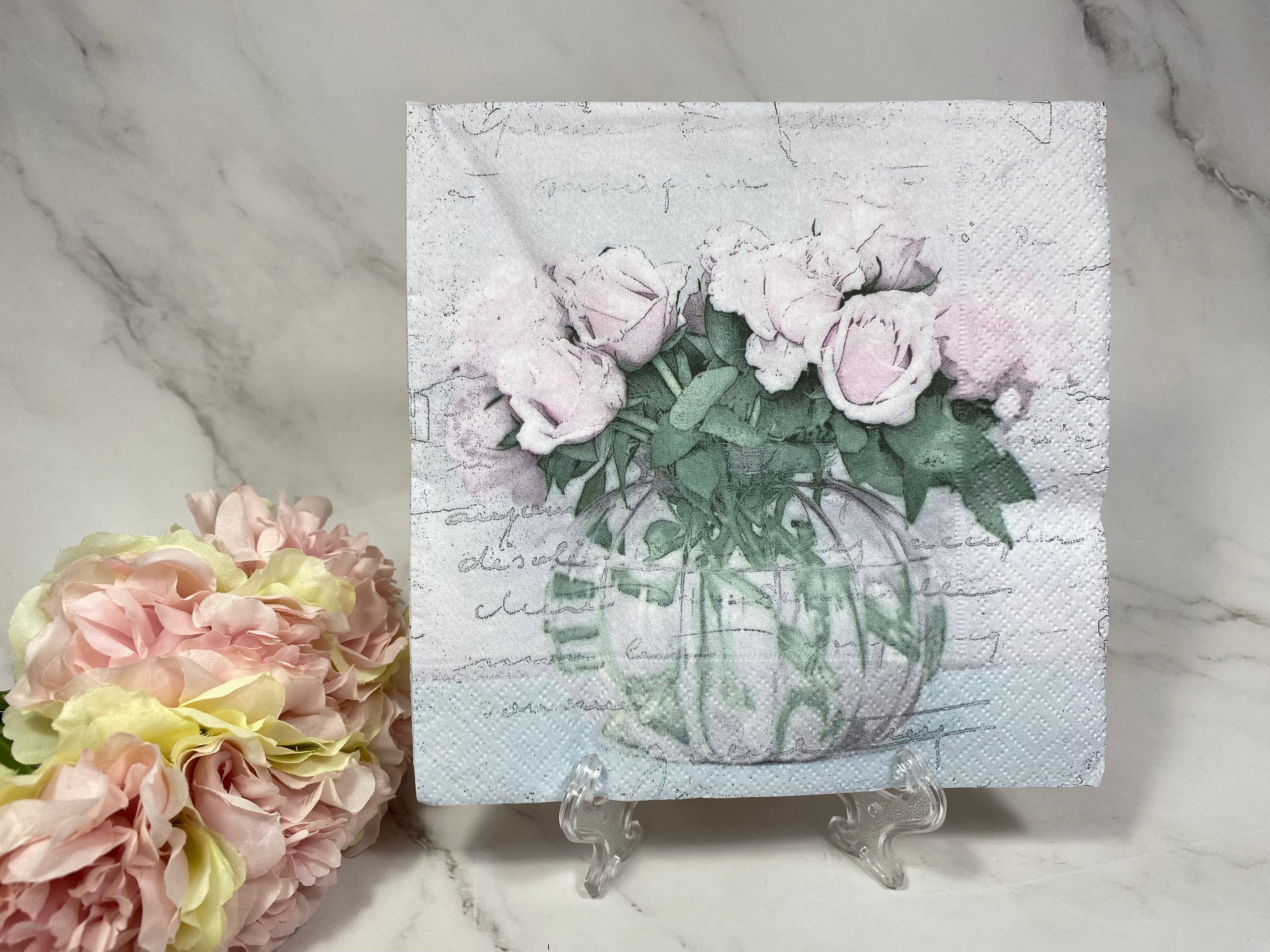 Sagen vintage roze rozen in vaas servet nr 216