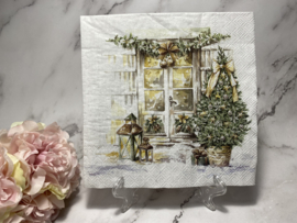 Kerstboom bij deur knutsel servet  nr HM673