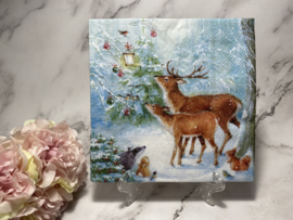 Dieren bij kerstboom knutsel servet  nr HM677