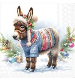 Ezel met winter kleding knutsel  servet  nr KHM1