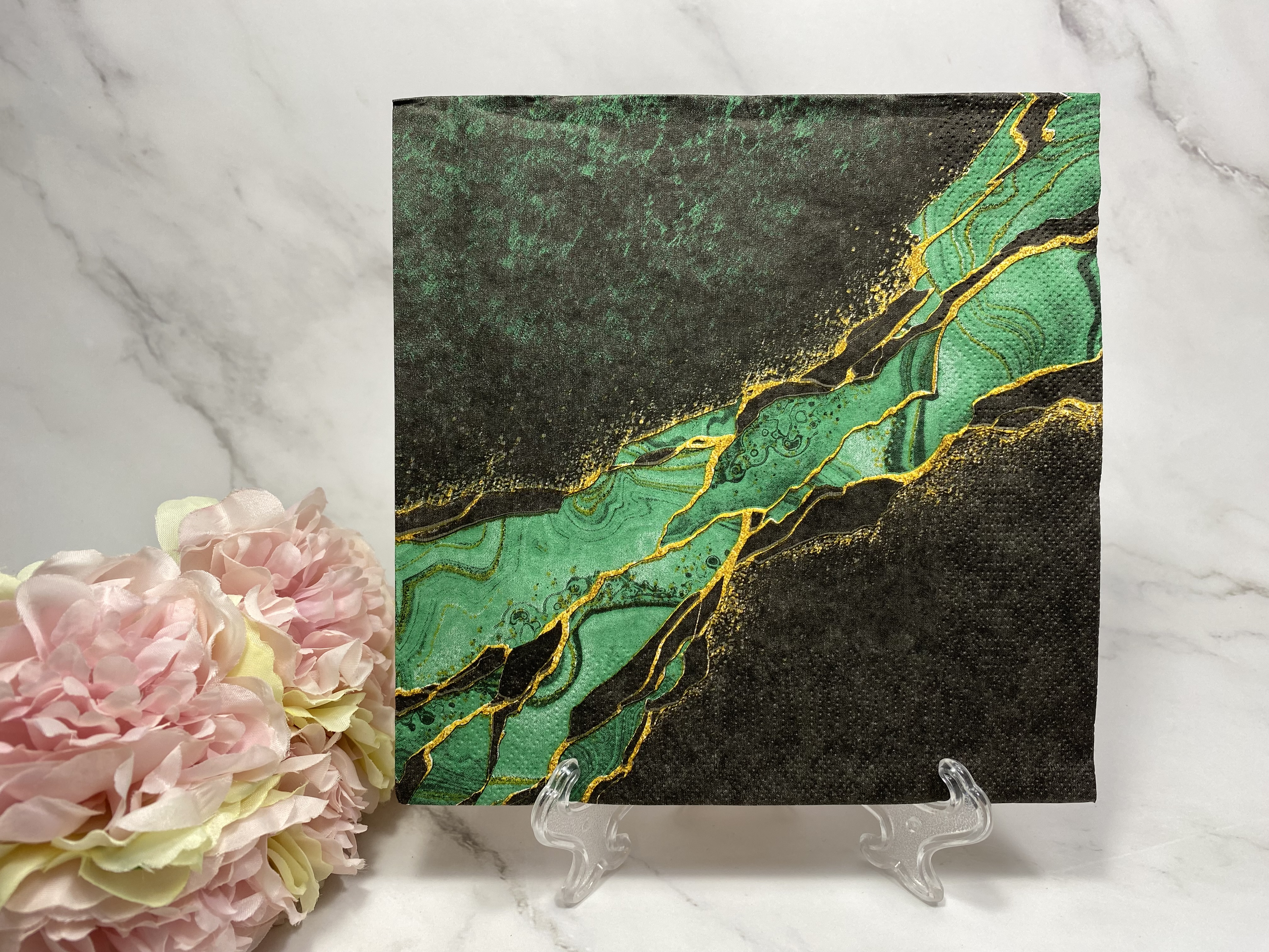 Daisy groen zwart goud marble servet nr 499
