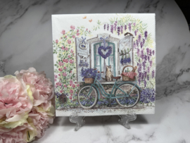 Lavendel en fiets bij raam knutsel servet nr 177