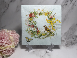 Vogel / vlinder en bloemen krans knutsel servet nr 679