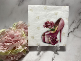 IHr roze pump en bloemen servet nr C12
