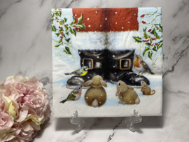 Ambiente Kerst servet dieren kijken op naar kerstman  nr 663