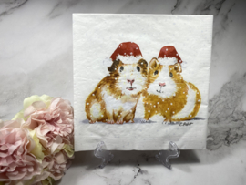PPD 2x cavia met Kerst muts servet nr HA330