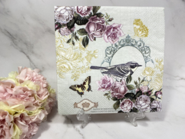 Vogel bloemen en vlinder knutsel servet nr HM309