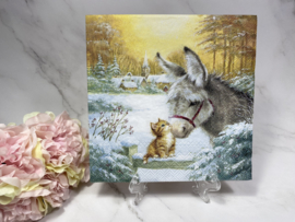Ambiente ezel en kat winter servet nr H321