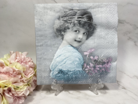 Sagen vintage meisje blauwe jurk servet nr HM458