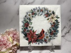 Vogel rood met kerstkrans knutsel servet nr HM693