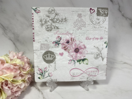 Ambiente roze bloemen / kroon servet nr M198