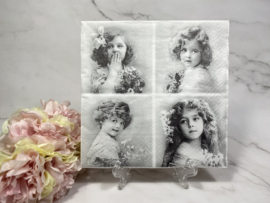 Sagen vintage 4 meisjes met bloemen servet nr  H446