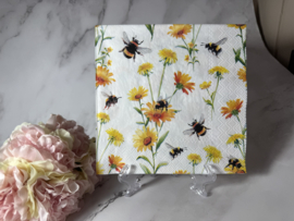 bijen en geel/oranje bloemen knutsel servet nr 661