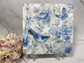 IHR blauwe bloemen en vogel servet nr HM393