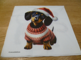 Kerst teckel knutsel servet 2x2 afb. nr KHM18