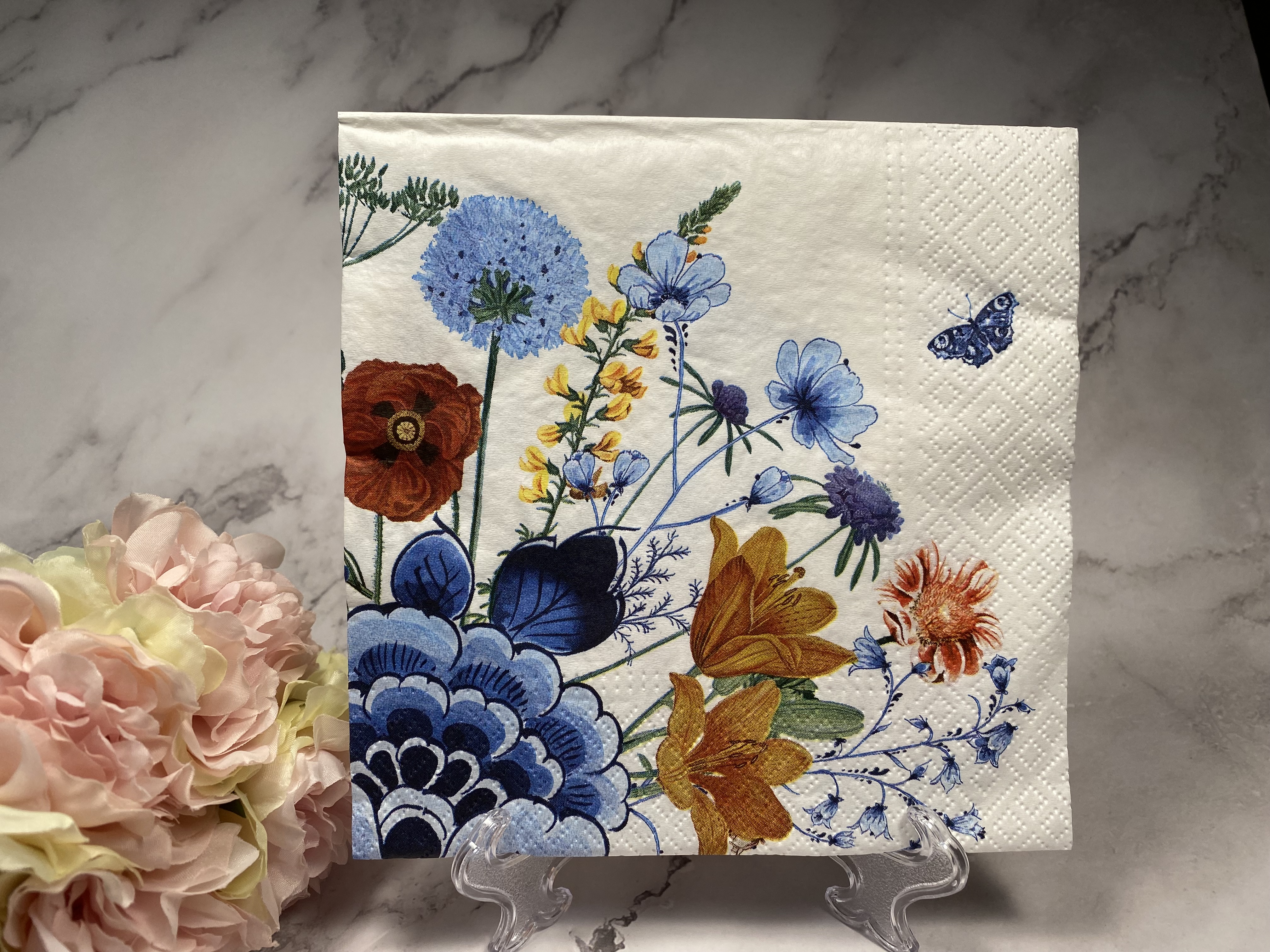 Delfts blauw wilde bloemen servet 2x2 afb.nr H702A