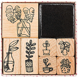 8 delig stempelset planten incl stempel kussen