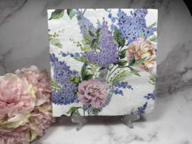 Paars blauw en roze bloemen knutsel servet nr 615