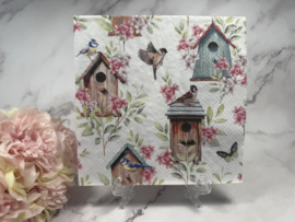 Vogelhuisjes / vlinder / bloemen en vogels knutsel servet nr HM360