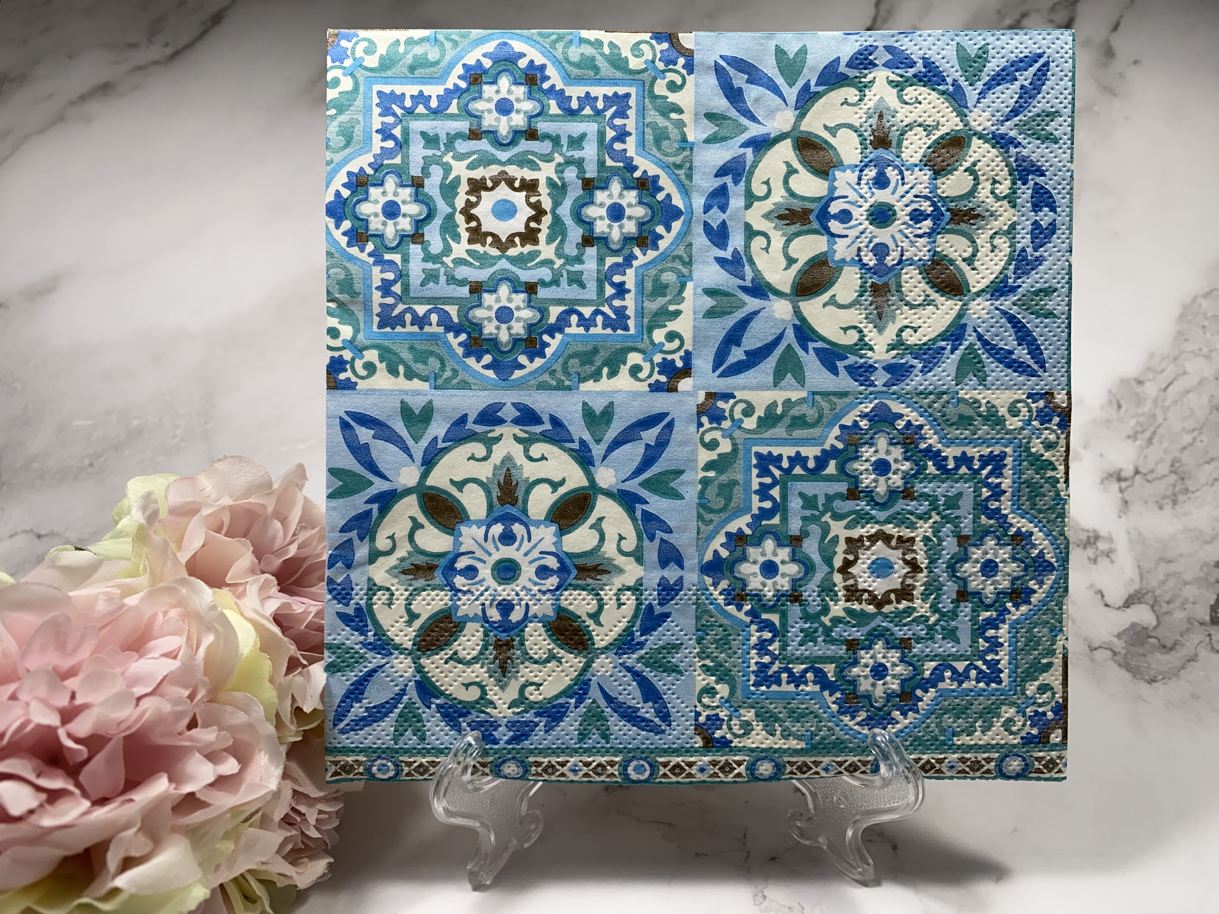 Ambiente Delfts blauw bruin groen tegel servet 2x2 afb. nr 289