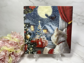 Hond wacht op kerstman knutsel servet  nr HM319
