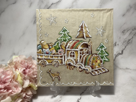 Gingerbread huis / trein knutsel servet 2x2 afb. nr HM664