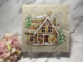Gingerbread huis / trein knutsel servet 2x2 afb. nr HM664
