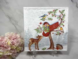 Kerst dieren bij brievenbus servet  nr HM310