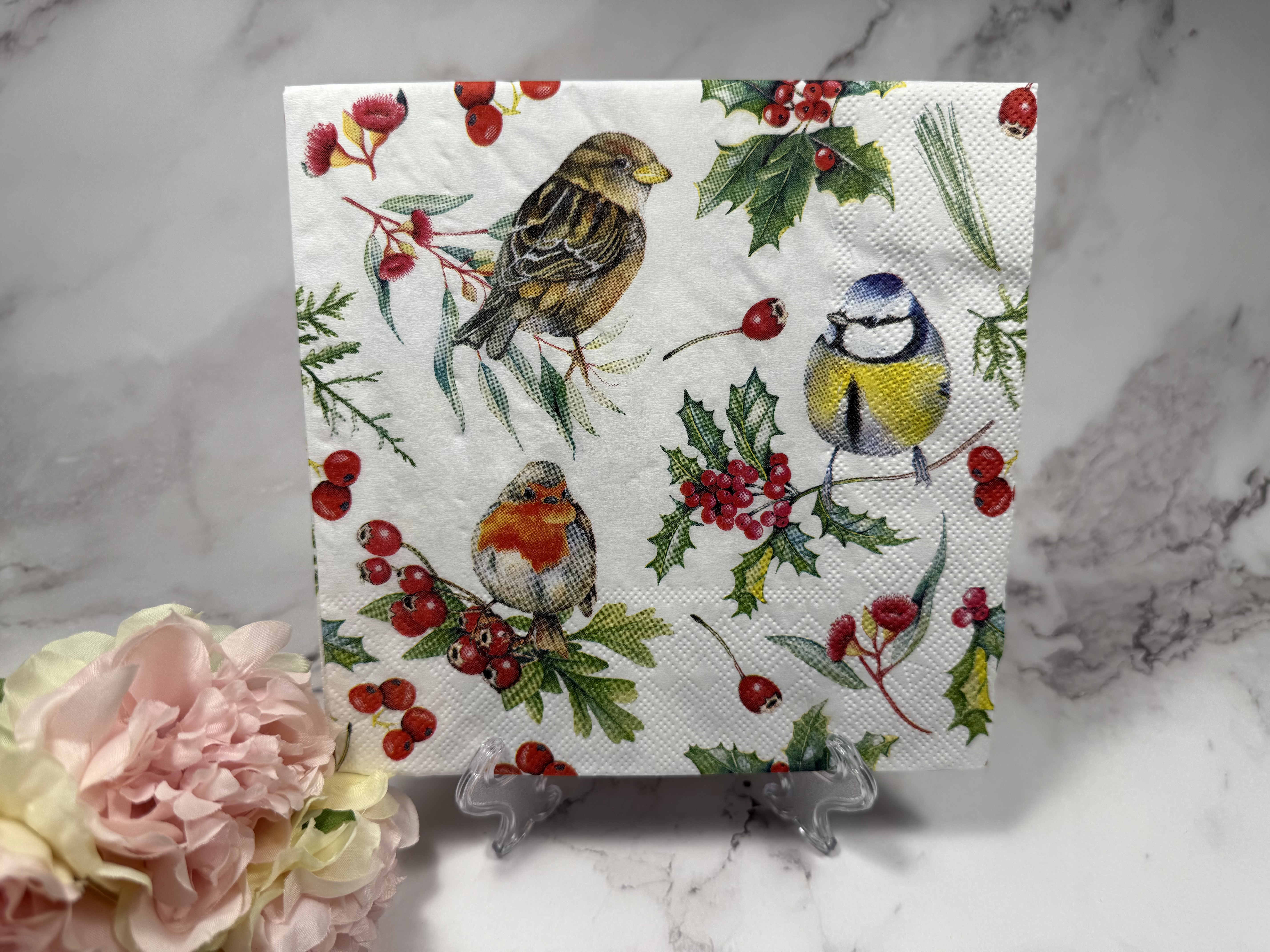 Ambiente vogels op Kerst takken servet KHM4