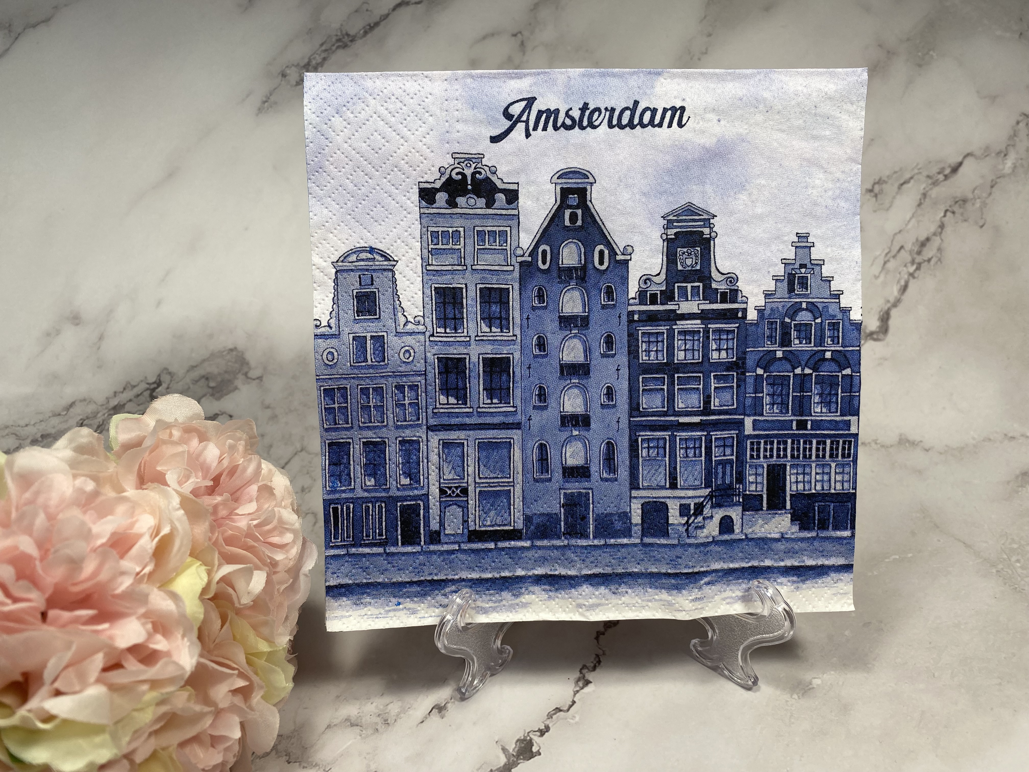 Delfts blauw grachten huisjes servet Amsterdam nr H704A