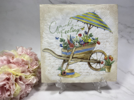 Kruiwagen met bloemen knutsel servet 2x2 afb.nr HM441