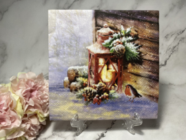 Ambiente roodborstje bij lantaarn Kerst servet  nr 644