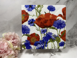 PPD klaprozen / blauwe bloemen servet nr H523