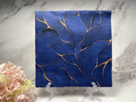 Maki blauw marble en goud kleur lijnen servet nr M460