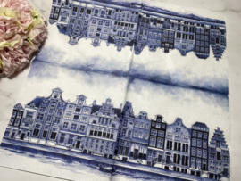 Delfts blauw grachten huisjes servet nr H704