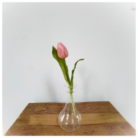 Glazen vaasje Delft met roze kunsttulp