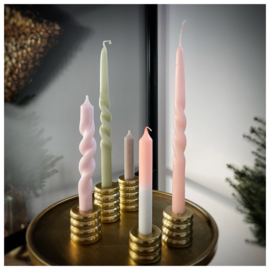 Set van 5 dinerkaarsen - roze / groen "Twist"