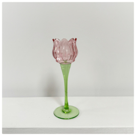 Waxinelichthouder | Bloem roze L