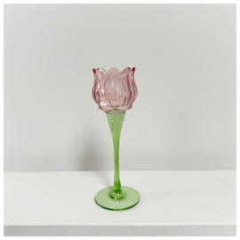 Waxinelichthouder | bloem roze L