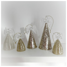 Kersthanger engel met gouden glitter rok 14cm.